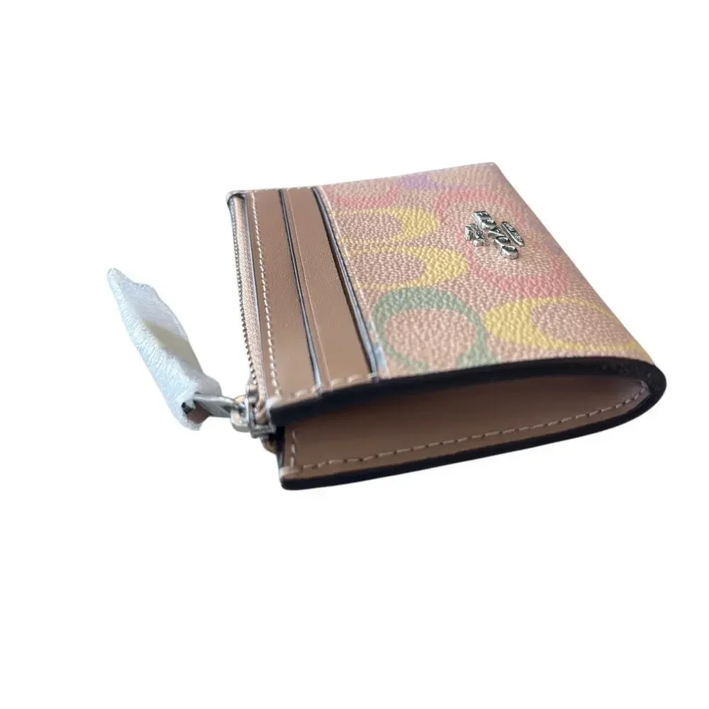 Coach Mini Skinny Id Window Case with key ring In Rainbow Signature Canvas